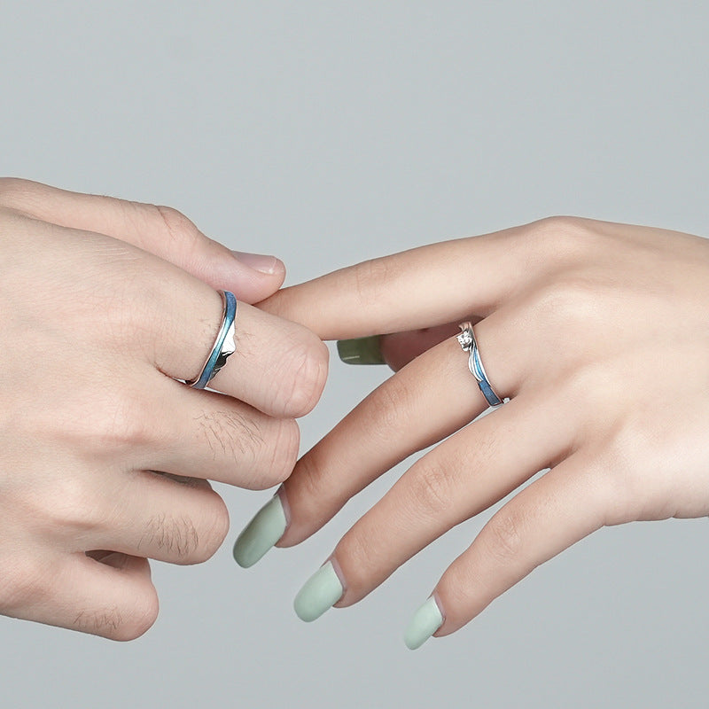 Sea and Mountain Couple Rings Set for Two