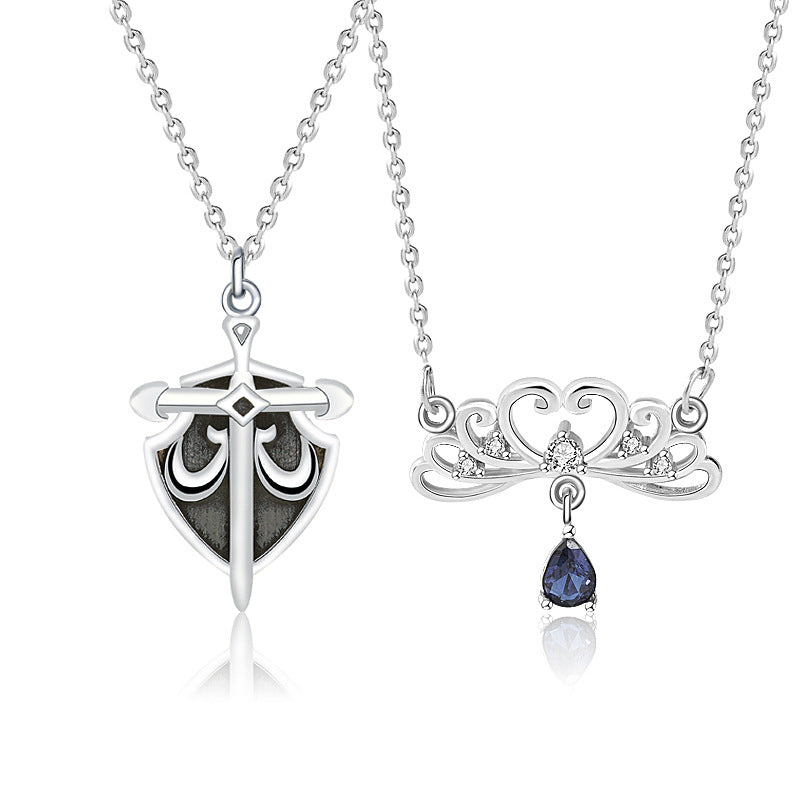 King Queen Crown Necklaces Set for Couples