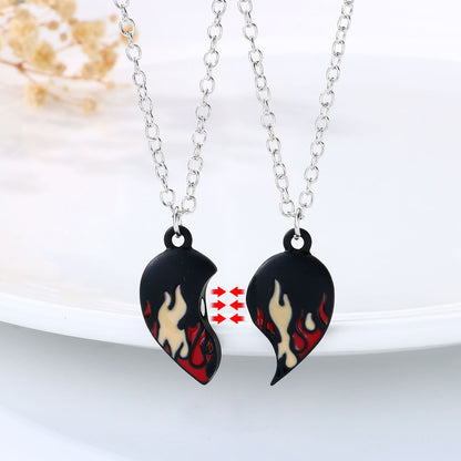 Engravable Connecting Half Hearts Couple Necklaces Gift Set