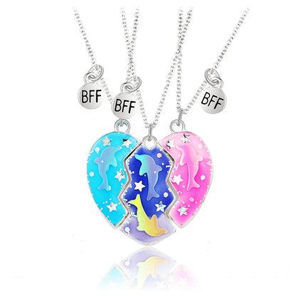 Magnetic Half Hearts Bff Necklaces Set for 3 People