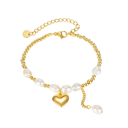Natural Pearl Heart Charm Bracelet