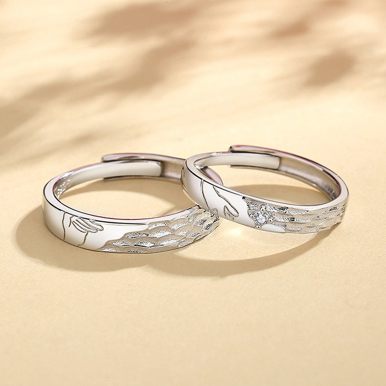 Personalized Holding Hands Rings Set for Couples