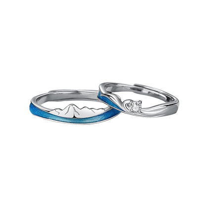 Sea and Mountain Couple Rings Set for Two