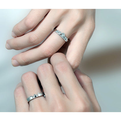 Engravable Cute Crown Couple Wedding Rings Set