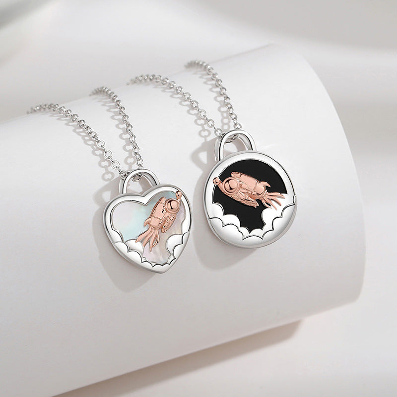 Engravable Spaceman Couple Necklaces Set for Two