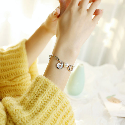 Coin Curb Link Natural Pearl Bracelet