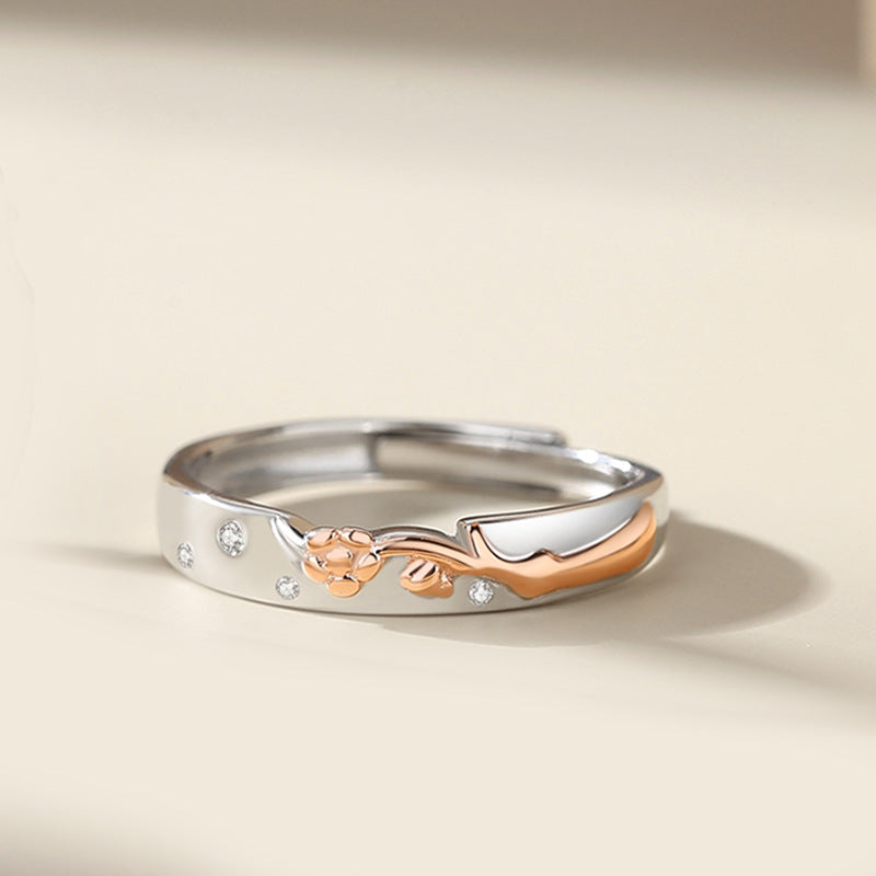 Engraved Rose Matching Wedding Rings for Couple