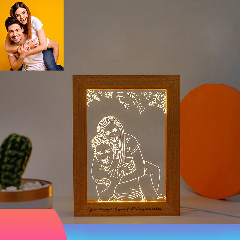 Personalized Photo Frame Wooden Lamp Gift