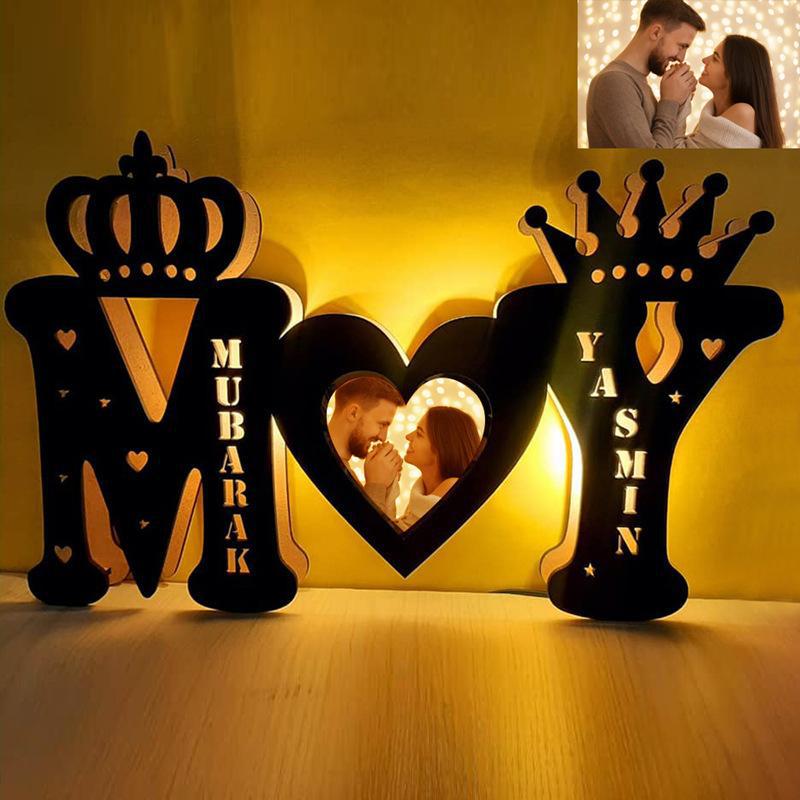 Personalized Photo King Queen Lamp Gift for Couples