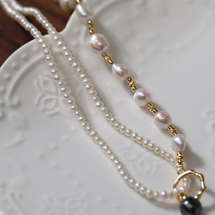 Natural Black Pearl Layered Necklace