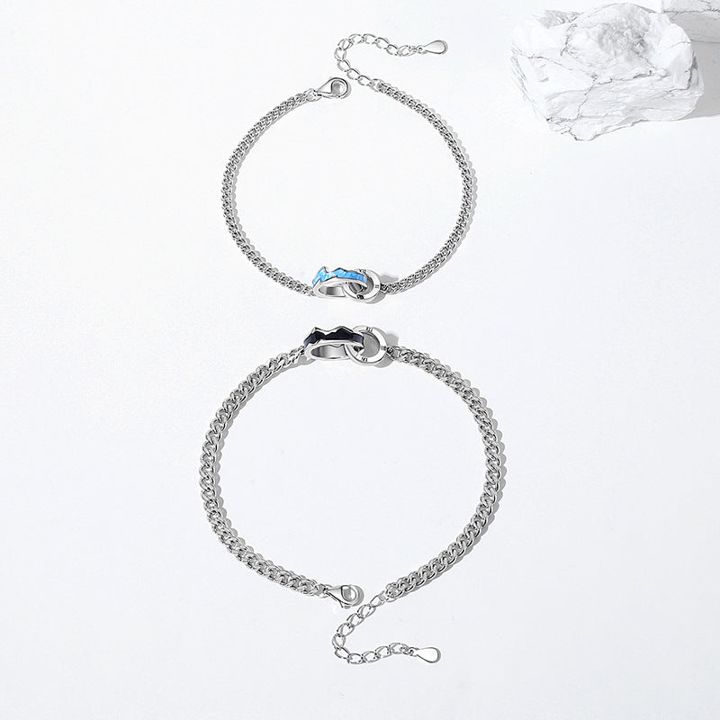 Engravable Ocean Mountain Bracelets Set for Couples