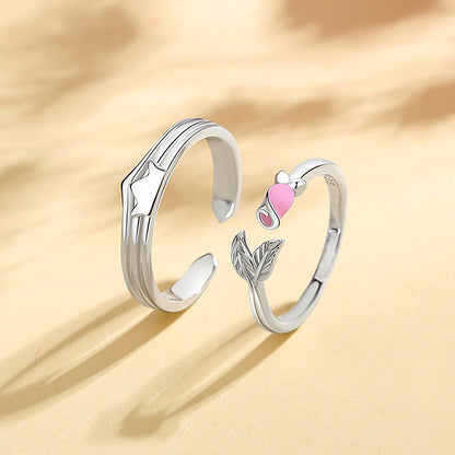 Engravable Crown and Rose Promise Rings Set for two