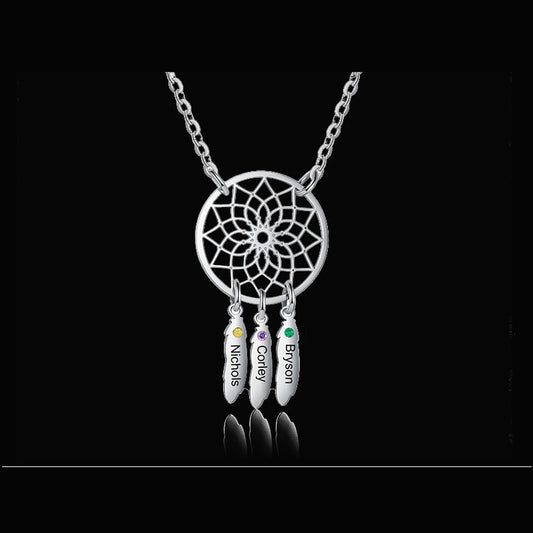 Customized Dainty Names and Birthstone Dreamcatcher Necklace