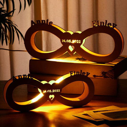 Personalized Names Wooden Lamp Gift for Couples