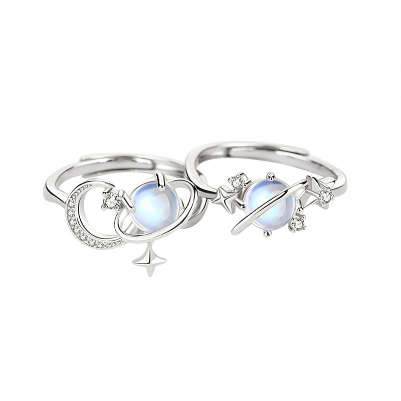 Custom Moonstone Planet Matching Wedding Rings
