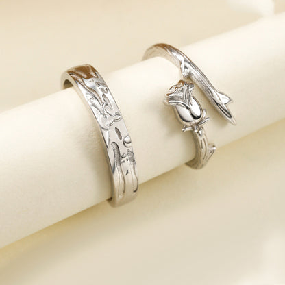 Personalized Rose Romantic Couple Rings Set for Two