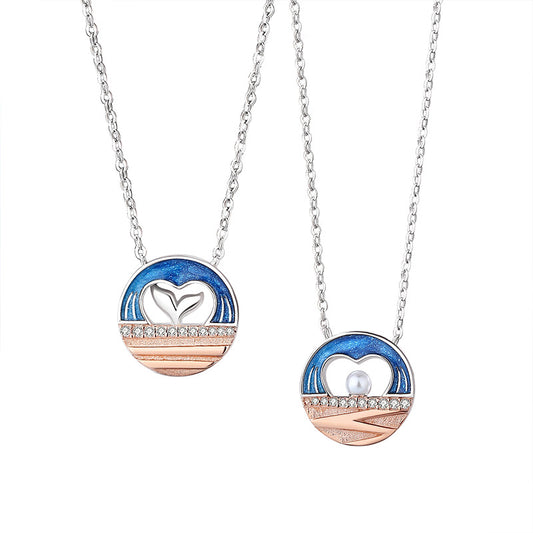 Engravable Matching Ocean Necklaces Set for Couples