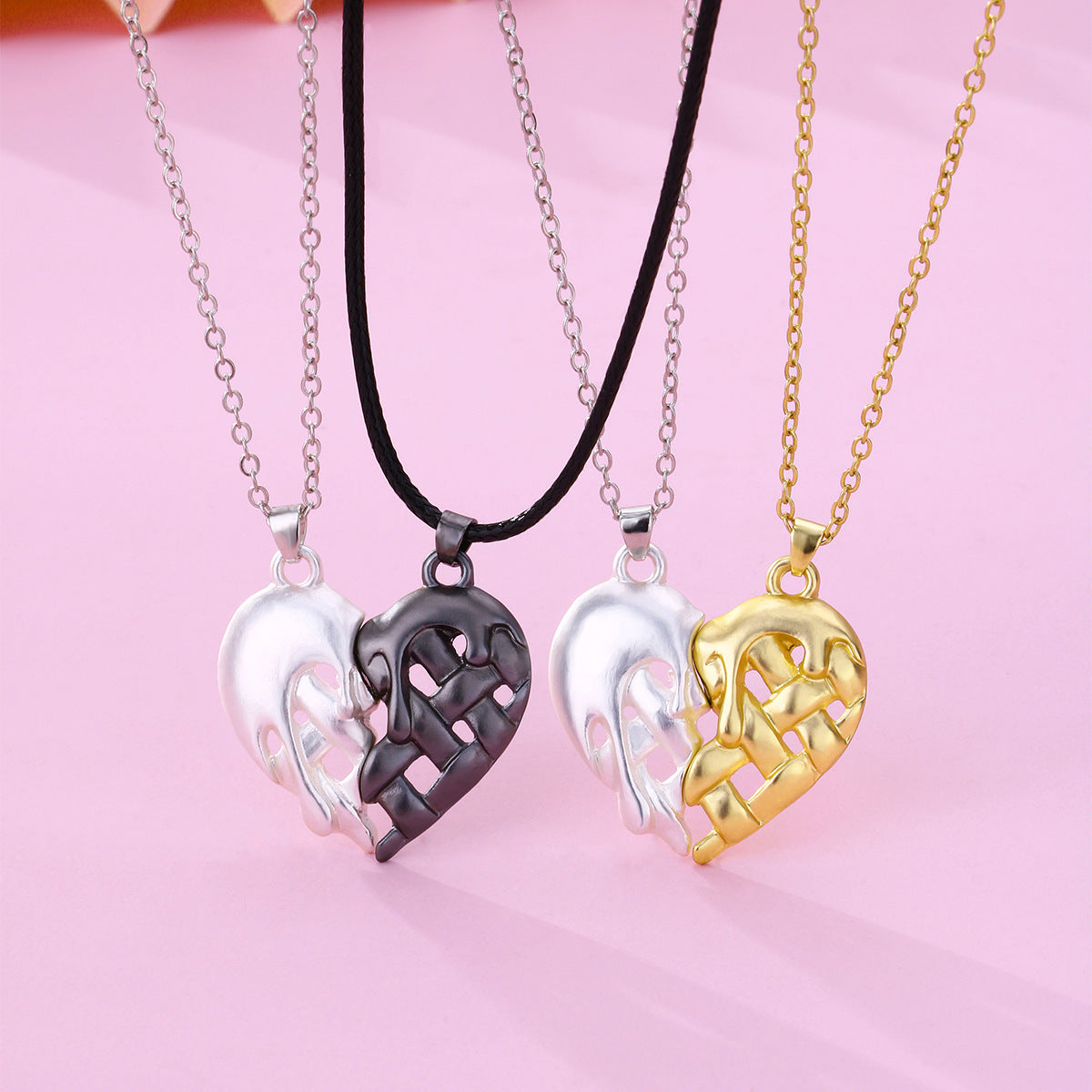 Engravable Half Hearts Couple Necklaces Set