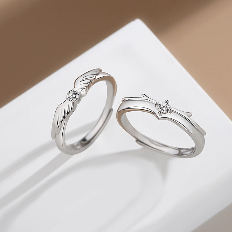 Engravable Matching Angel Wings Rings for Couples