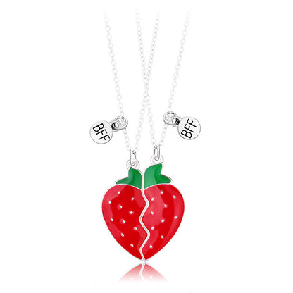 Magnetic Strawberry Hearts Bff Necklaces Set for Best FriendsMagnetic Strawberry Hearts Bff Necklaces Set for Best Friends