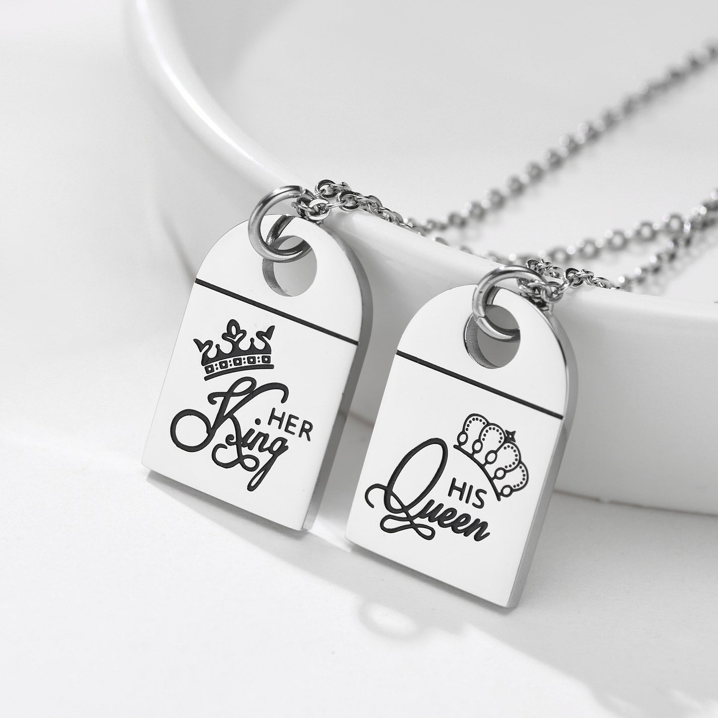 Personalized Her King His Queen Necklaces Set for Couples