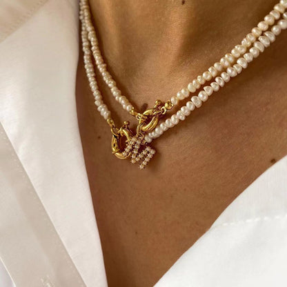 Natural Pearl Name Initial Choker Jewelry