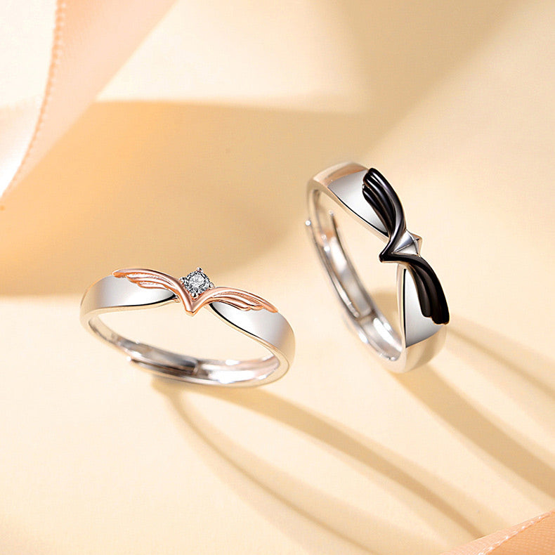 Matching Angel Wings Couple Wedding Rings Set