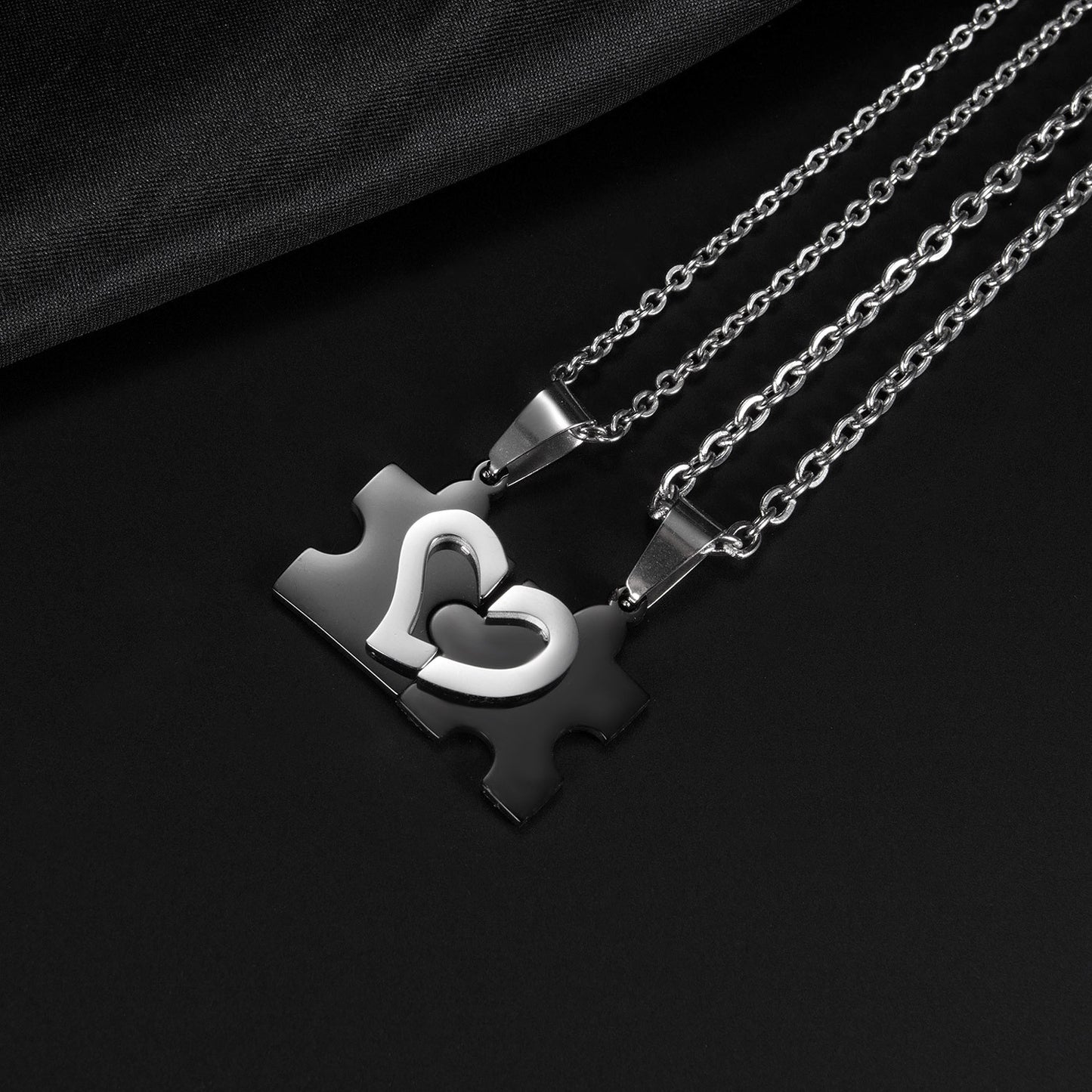 Engravable Half Hearts Puzzle Couple Necklaces Set