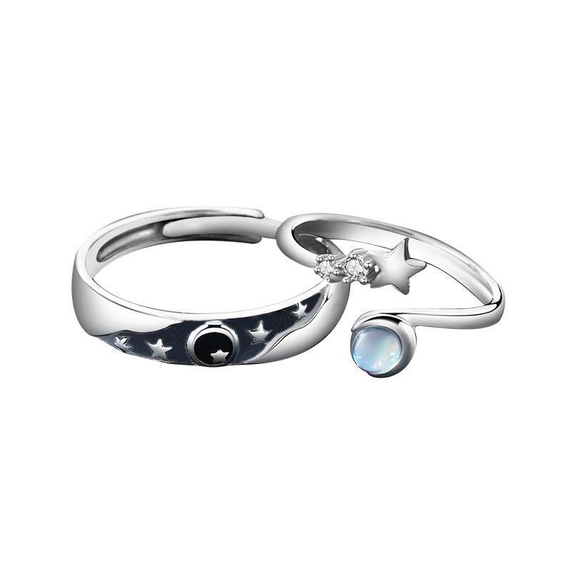 Engravable Moonstone Couple Promise Rings