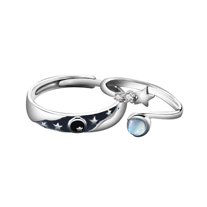 Engravable Moonstone Couple Promise Rings