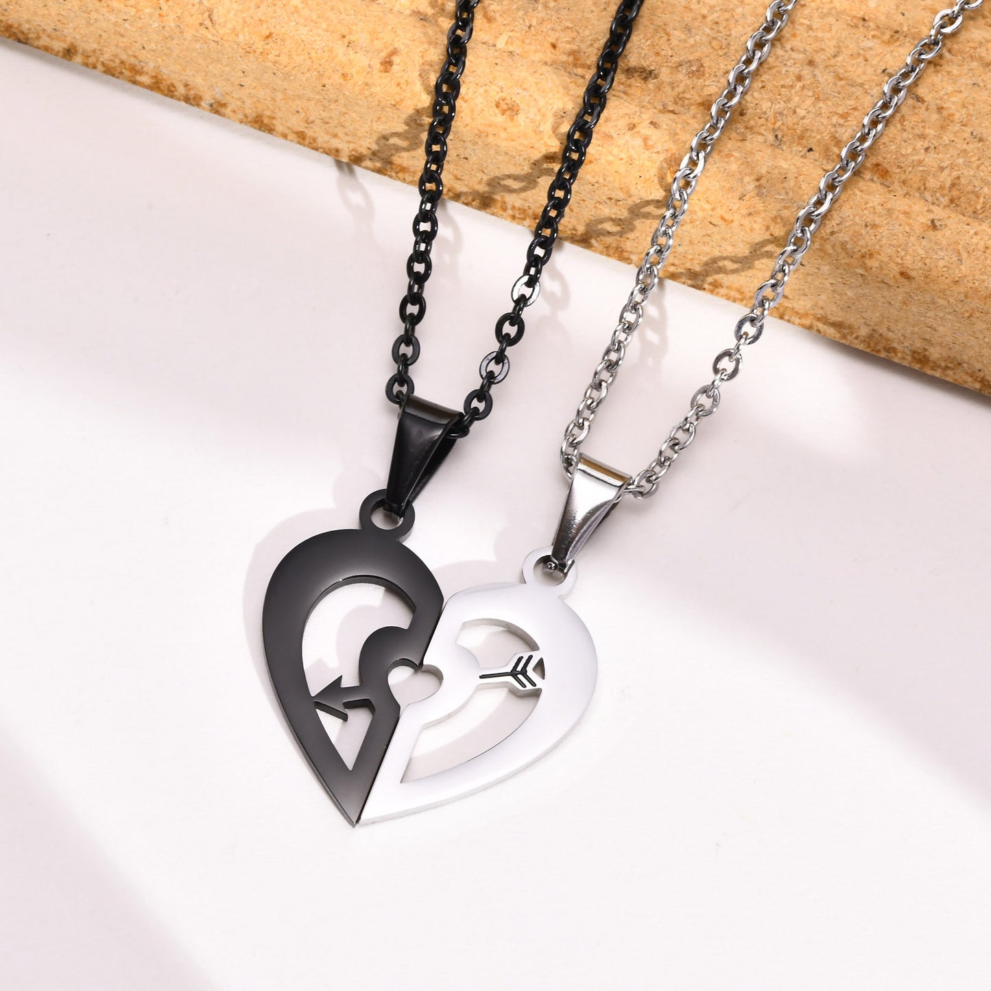 Engravable Half Heart Necklaces Set for Couples