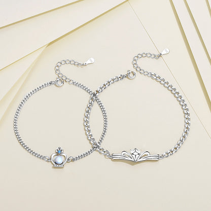 King Queen Crown Moonstone Couple Bracelets Set