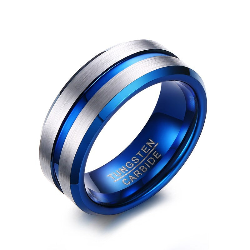 Custom Engraved Mens Tungsten Ring - Blue