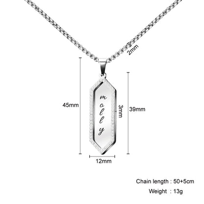Custom Name Engraved Bar Rhombus Shape Necklace for Her