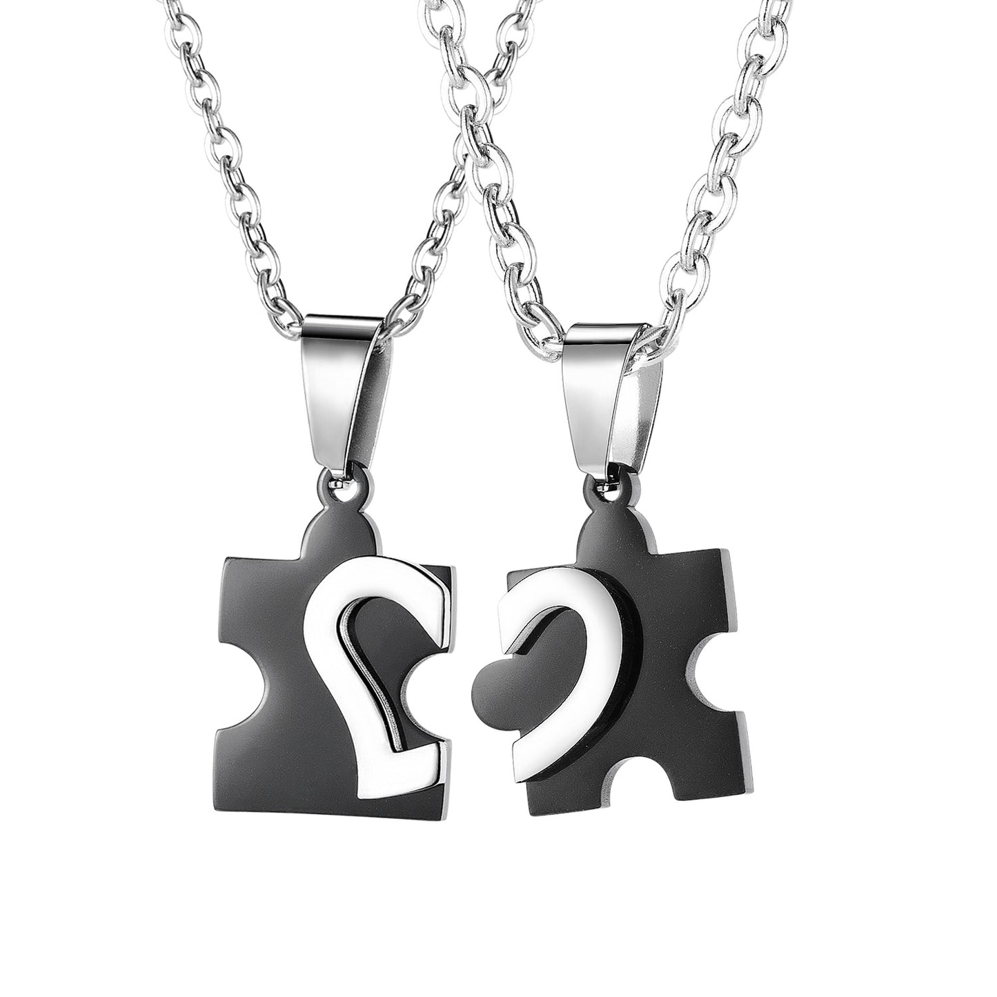 Engravable Half Hearts Puzzle Couple Necklaces Set