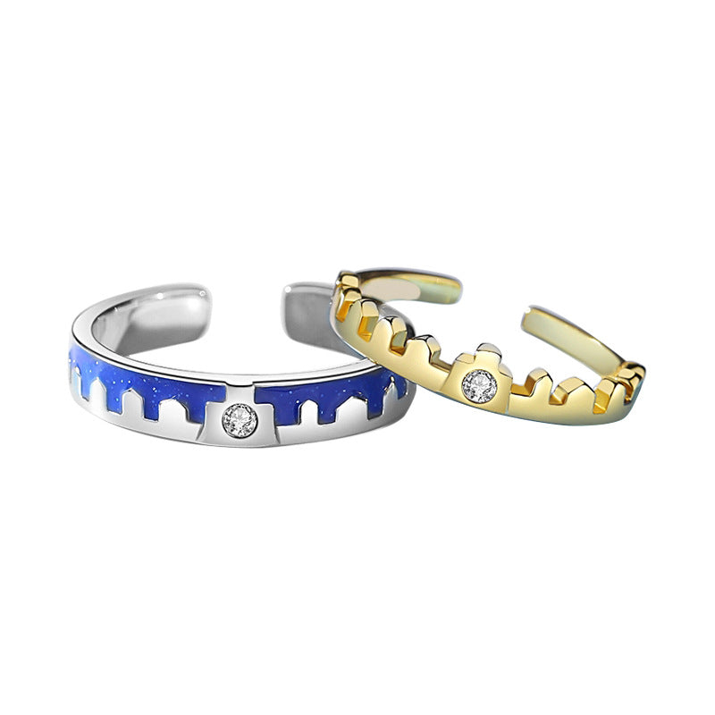 Engravable Night and Dawn Couple Promise Rings