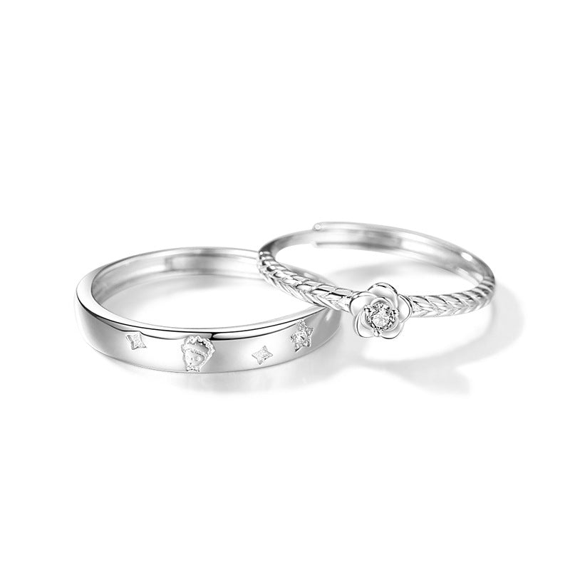 Engravable Matching Rose Flower Rings Set for Couple