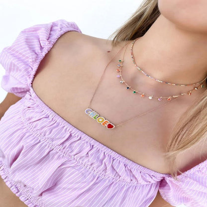 Multicolor Enamel Custom Name Necklace for Her