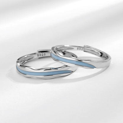 Blue Enamel Matching Wedding Rings Set