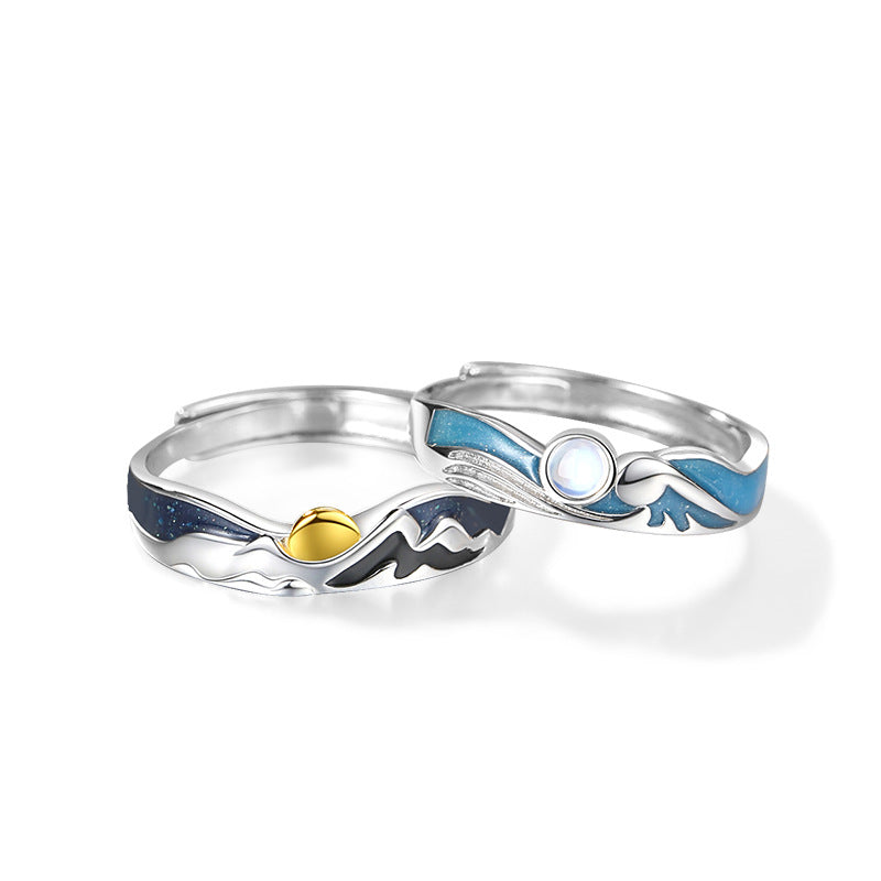 Personalized Sun and Moon Relationship Couple Rings Set