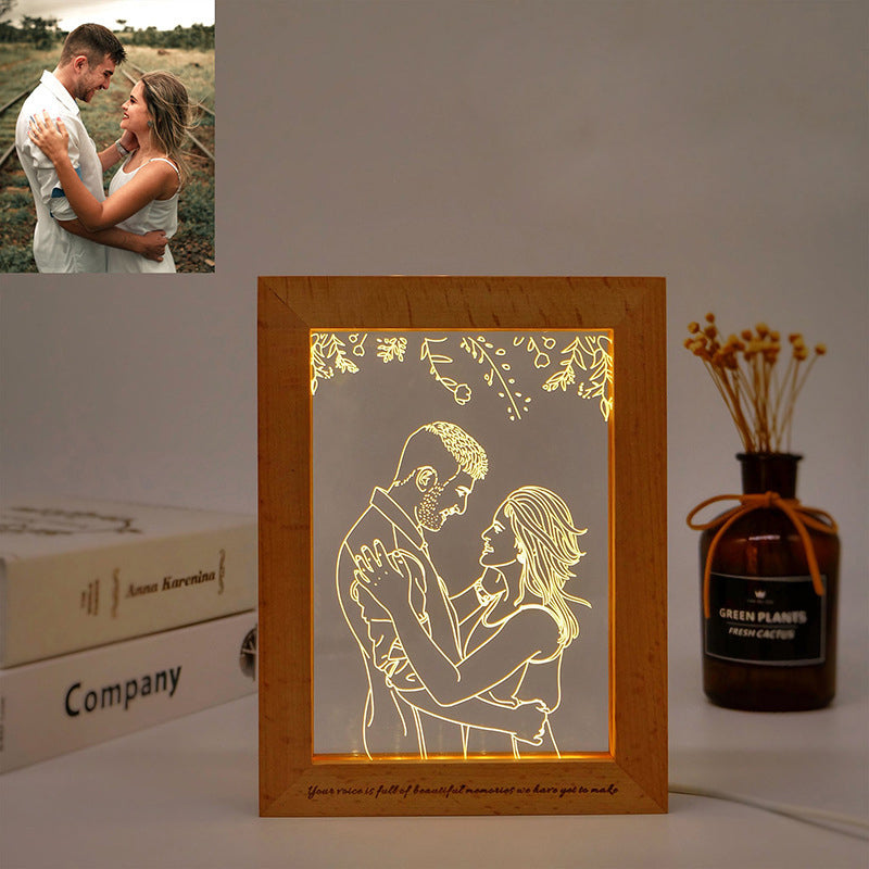 Personalized Photo Frame Wooden Lamp Gift