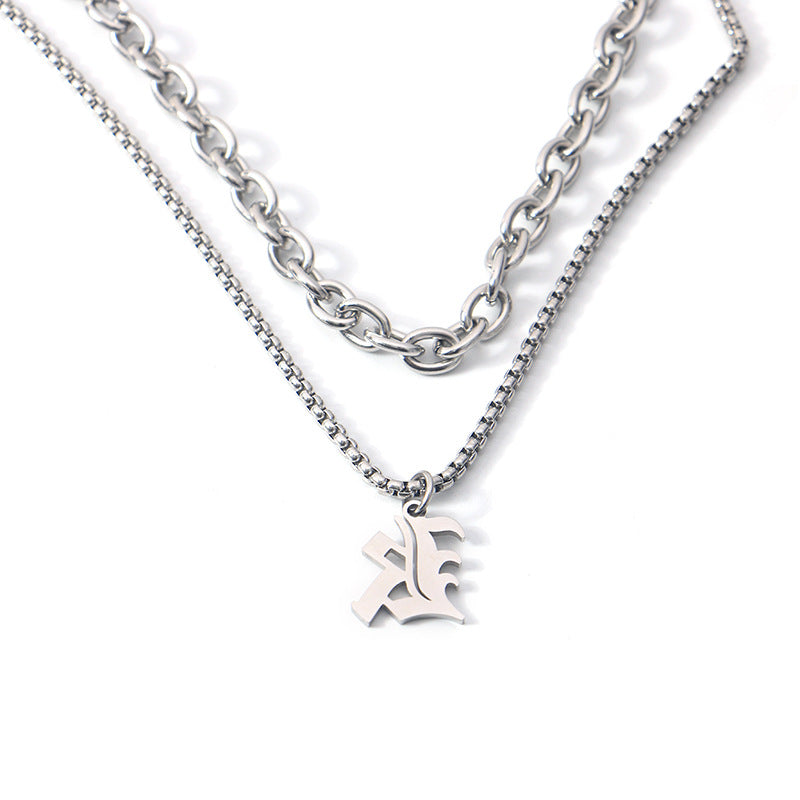 Old English Name Necklace Double Chain