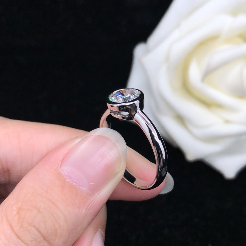 1 Carat Moissanite Diamond Bezel Setting Ring