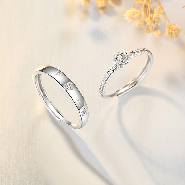 Engravable Matching Rose Flower Rings Set for Couple – Loforay