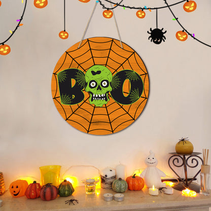 Boo Skull Halloween Wooden Wall Hanging Decoration