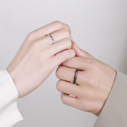 Bamboo Shaped Couple Promise Rings Set