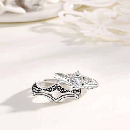 Custom Engraved Crown Couple Rings Set