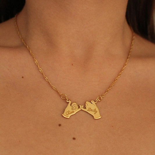 Custom Name Engraved Holding Hands Jewelry