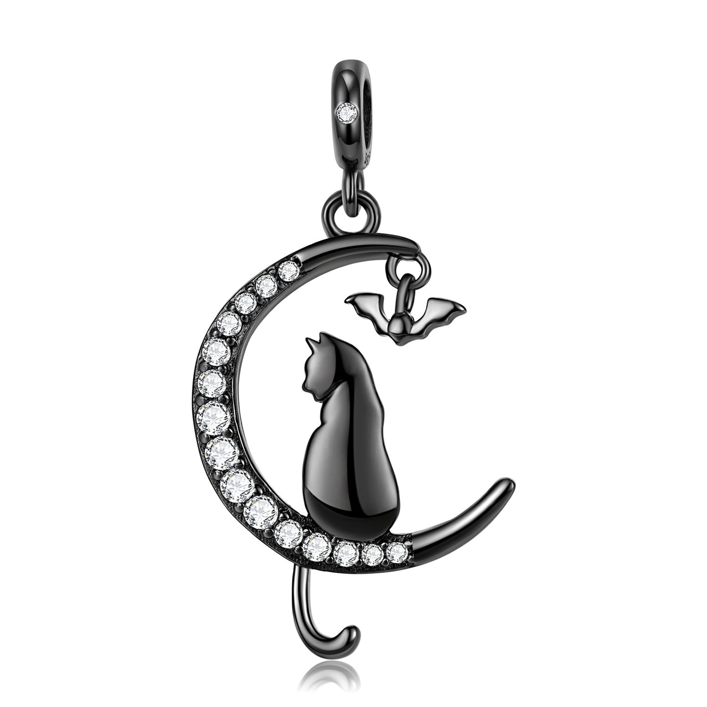 Engraved Black Cat Halloween Charm Necklace