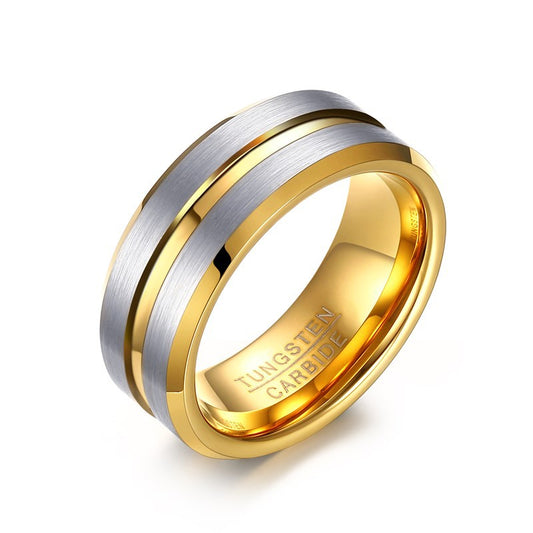 Custom Engraved Mens Tungsten Wedding Ring Gold